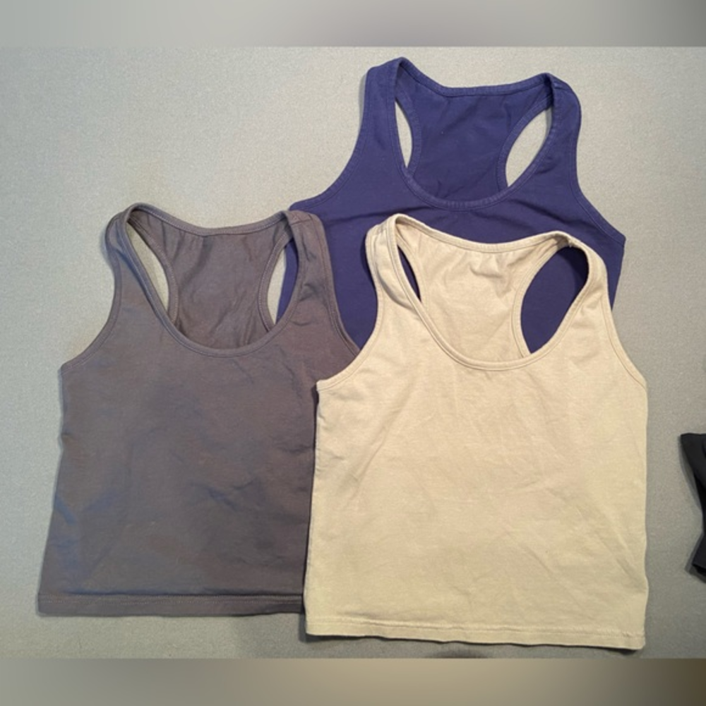 3 Cotton cropped racer‎ back cotton tops. 3 colors. Size Medium